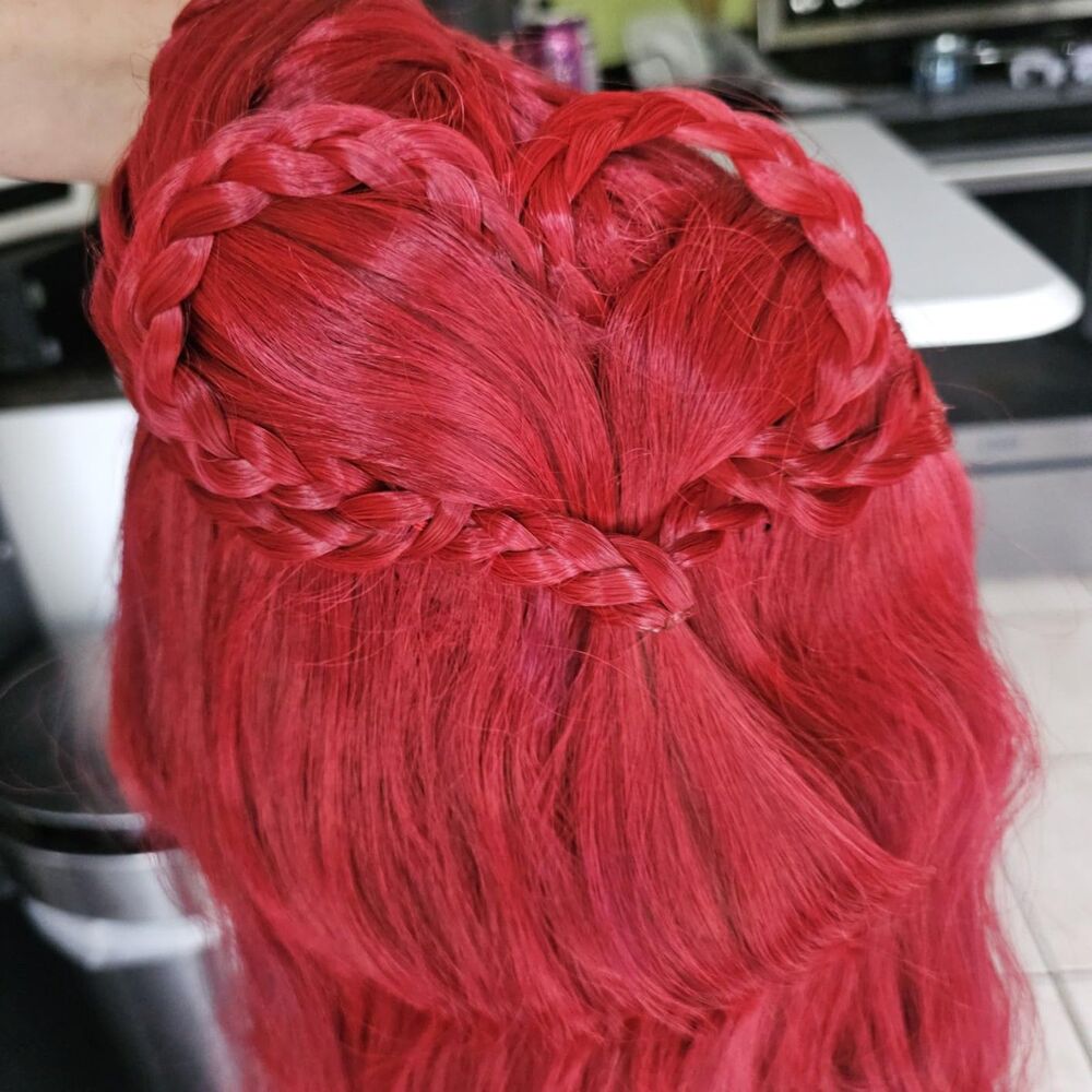 Long Red Wavy Curly Braided Cosplay Wig Adult Anime Kpop Halloween - Picture 10 of 10